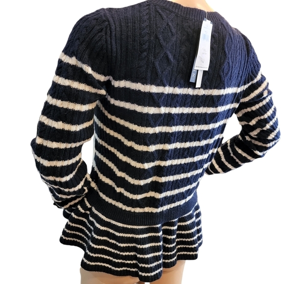 NWT Banana Republic Wool Cashmere Banana Sweater Peplum Hem Navy White Size SP - Picture 16 of 16